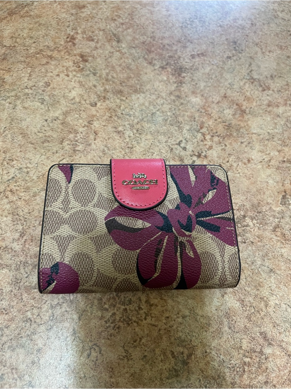 Coach Signature Canvas Wallet with Pink Floral Accents